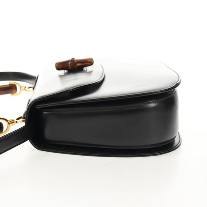 Gucci Vintage Convertible Bamboo Top Handle Bag Leather, BLACK, LEATHER, Handbag