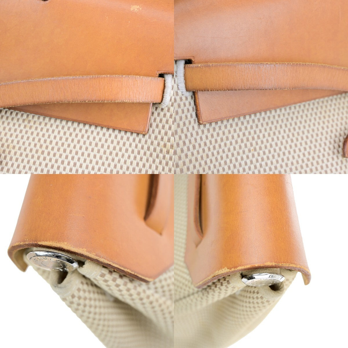 Hermes Herbag Zip Leather and Toile, BROWN, CANVAS, Travel bag