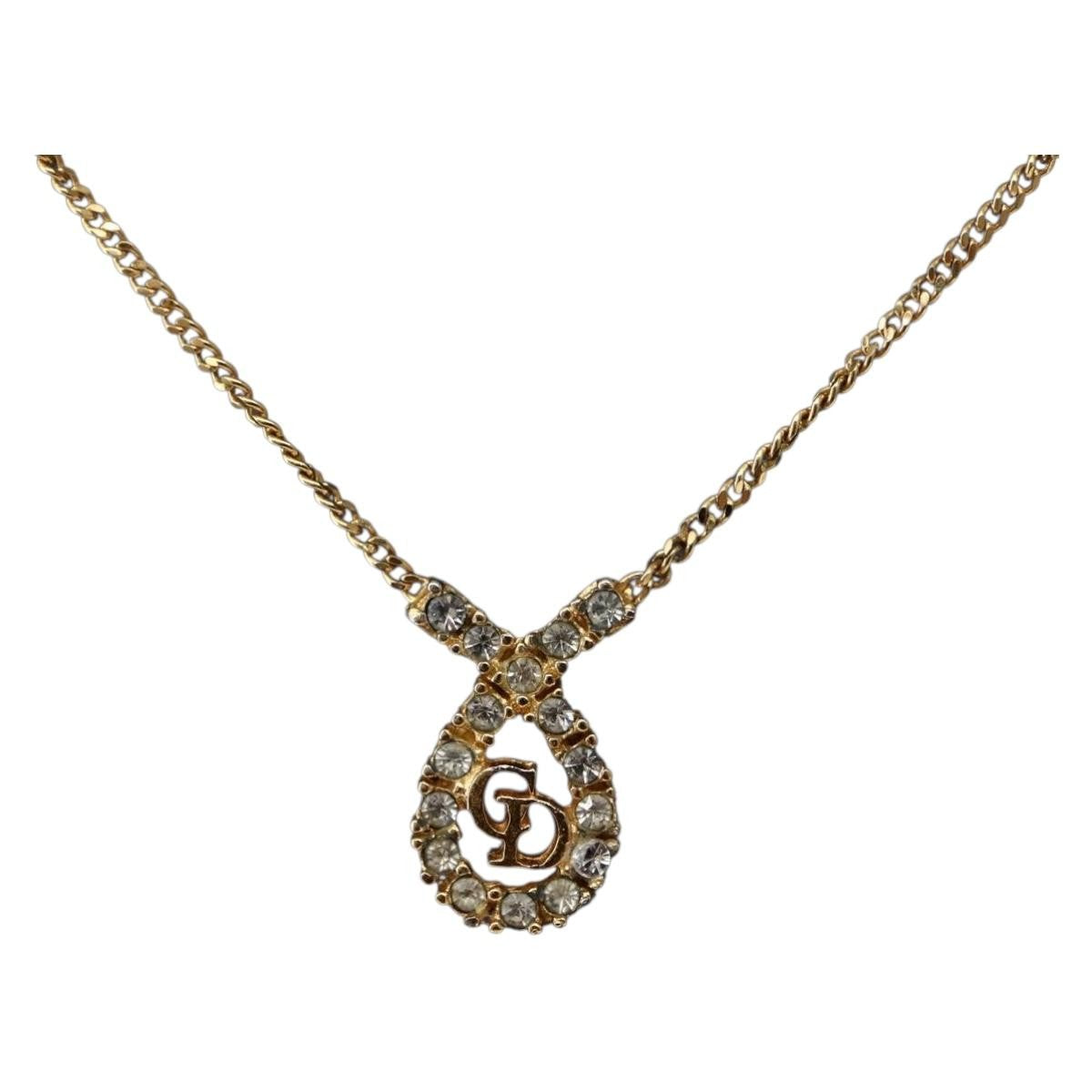 Christian Dior CD Pendant Necklace Metal and Crystals, GOLD, METAL, Necklace
