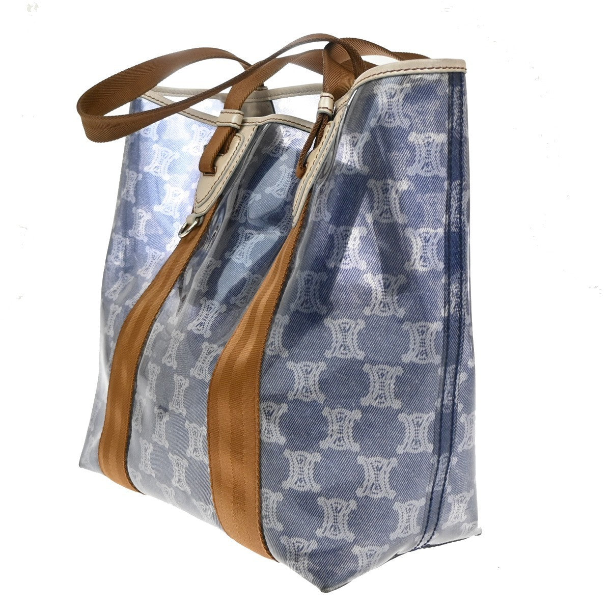 Celine Vintage Macadam Handbag Canvas, BLUE, CANVAS, Tote bag