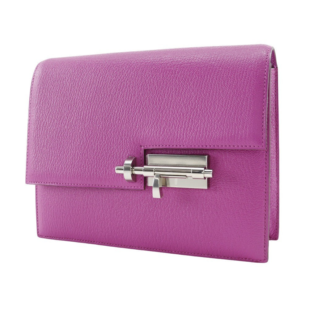 Hermes Verrou Clutch Chevre Mysore, PURPLE, LEATHER, Clutche & pouche
