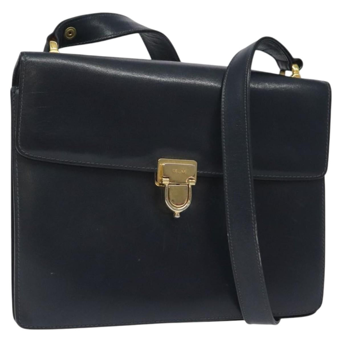 Celine Flap Shoulder Bag Leather, NAVY, LEATHER, Shoulder bag