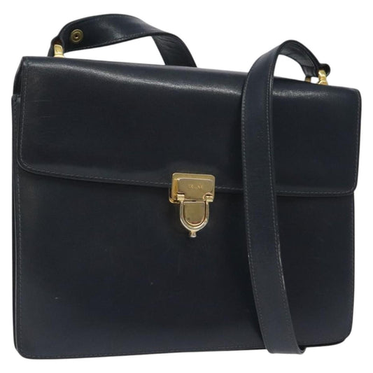 Celine Flap Shoulder Bag Leather, NAVY, LEATHER, Shoulder bag