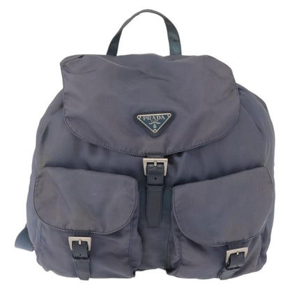 Prada Vela Double Front Pocket Backpack Tessuto with Saffiano Leather, BLUE, NYLON, Backpack