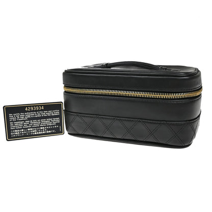 Chanel Vanity pouch Leather, BLACK, LEATHER, Toiletry Case