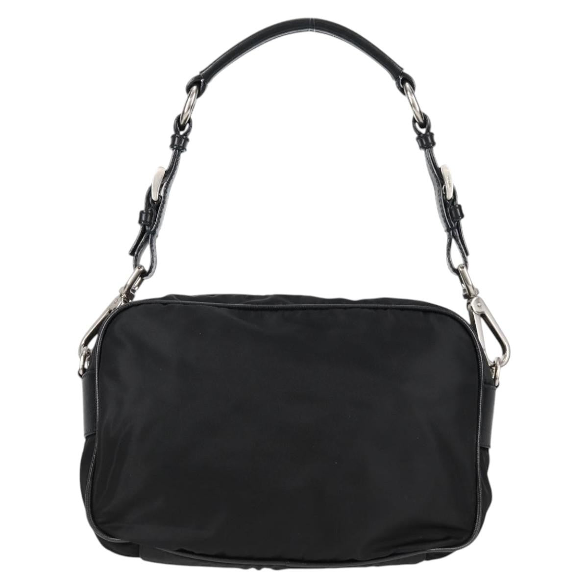 Prada Vintage Front Pocket Shoulder Bag Nylon, BLACK, NYLON, Shoulder bag