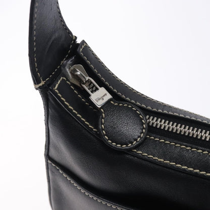 Salvatore Ferragamo Gancini Shoulder Bag Leather, BLACK, LEATHER, Shoulder bag