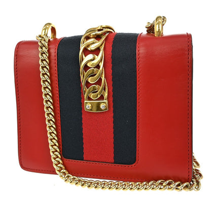 Gucci Sylvie Shoulder Bag Leather, RED, LEATHER, Shoulder bag