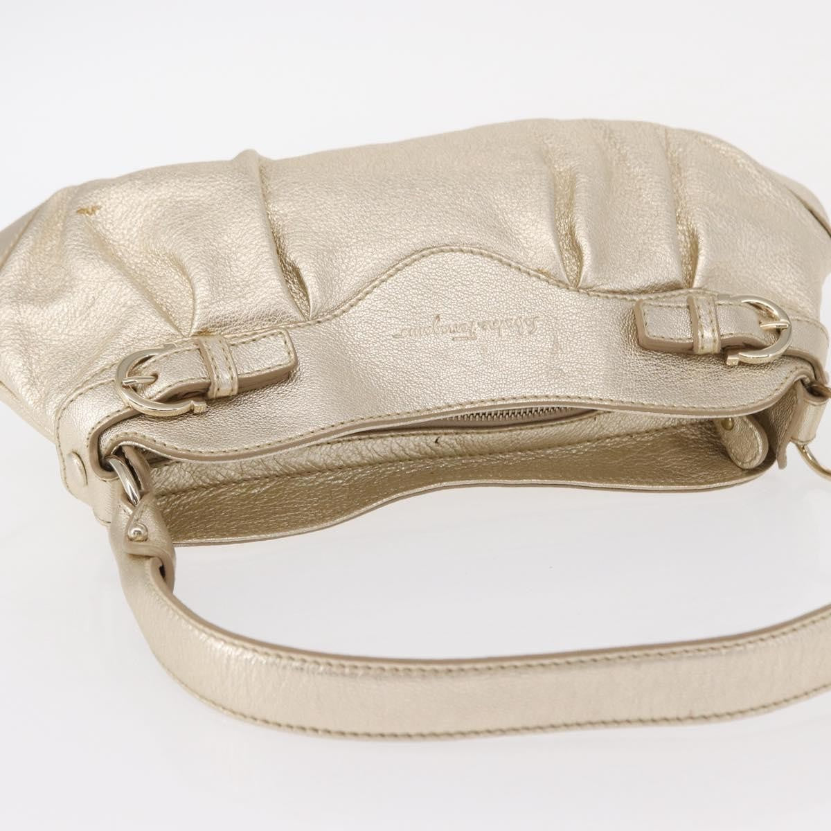 Salvatore Ferragamo Gancini Shoulder Bag Leather, GOLD, LEATHER, Shoulder bag