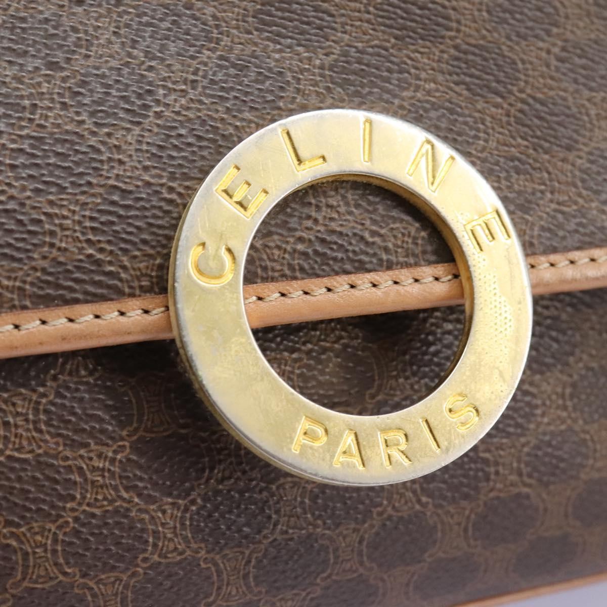 Celine Vintage Macadam Circle Logo Shoulder Bag Canvas and Leather, BROWN, CANVAS, Shoulder bag