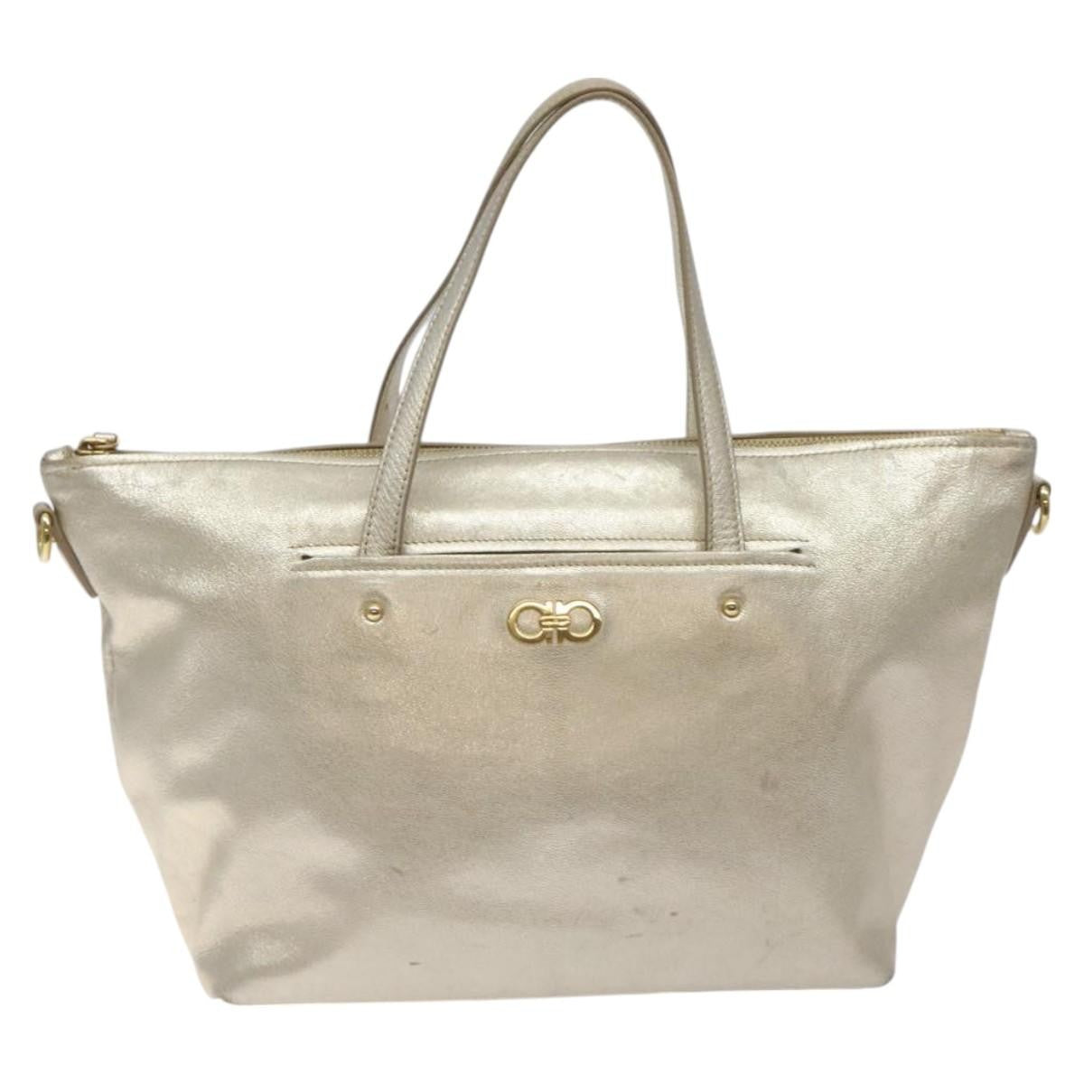 Salvatore Ferragamo Vintage Zip Tote Leather, GOLD, LEATHER, Tote bag