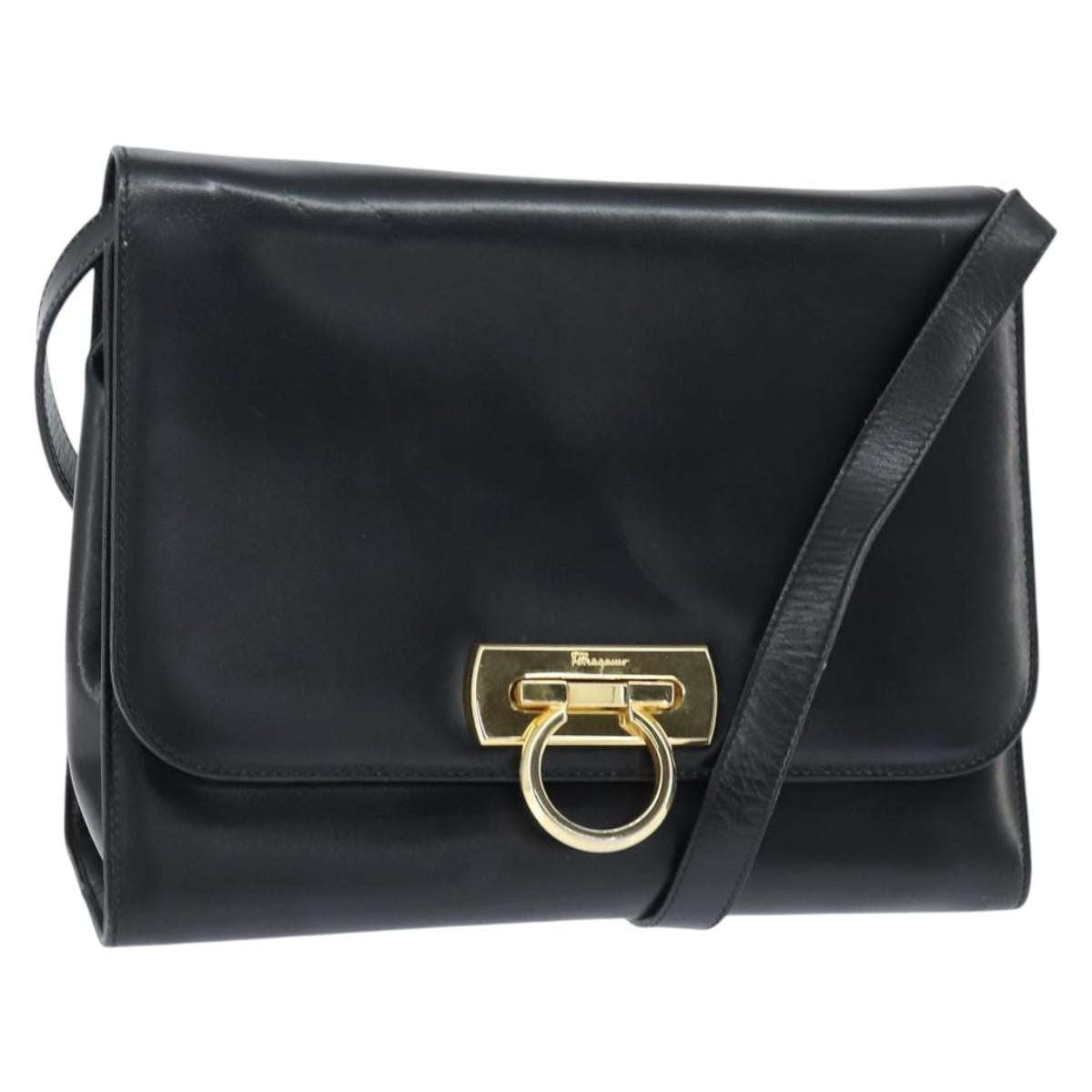 Salvatore Ferragamo Gancini Flap Shoulder bag Leather, BLACK, LEATHER, Shoulder bag