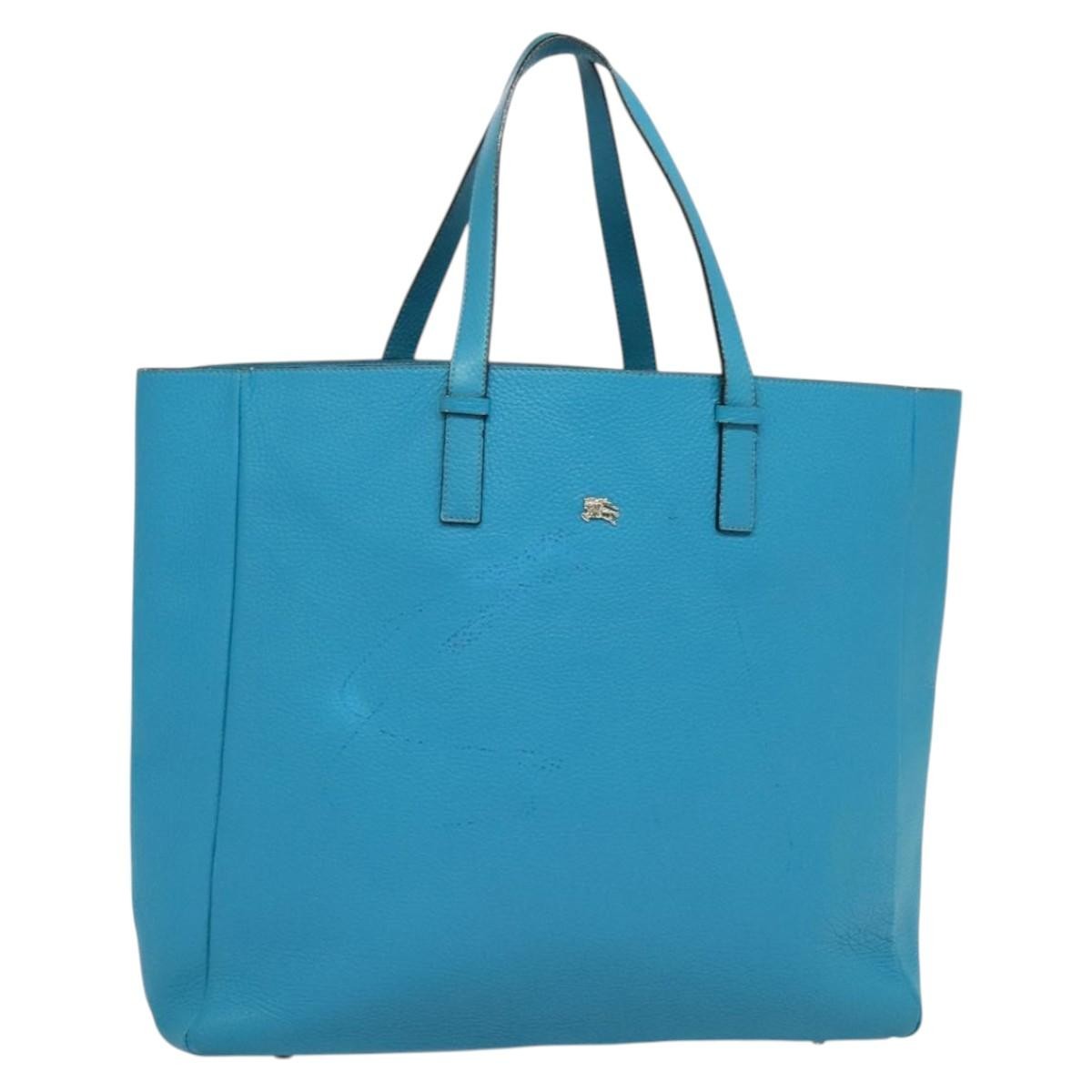 Burberry Tote Leather, BLUE, LEATHER, Tote bag