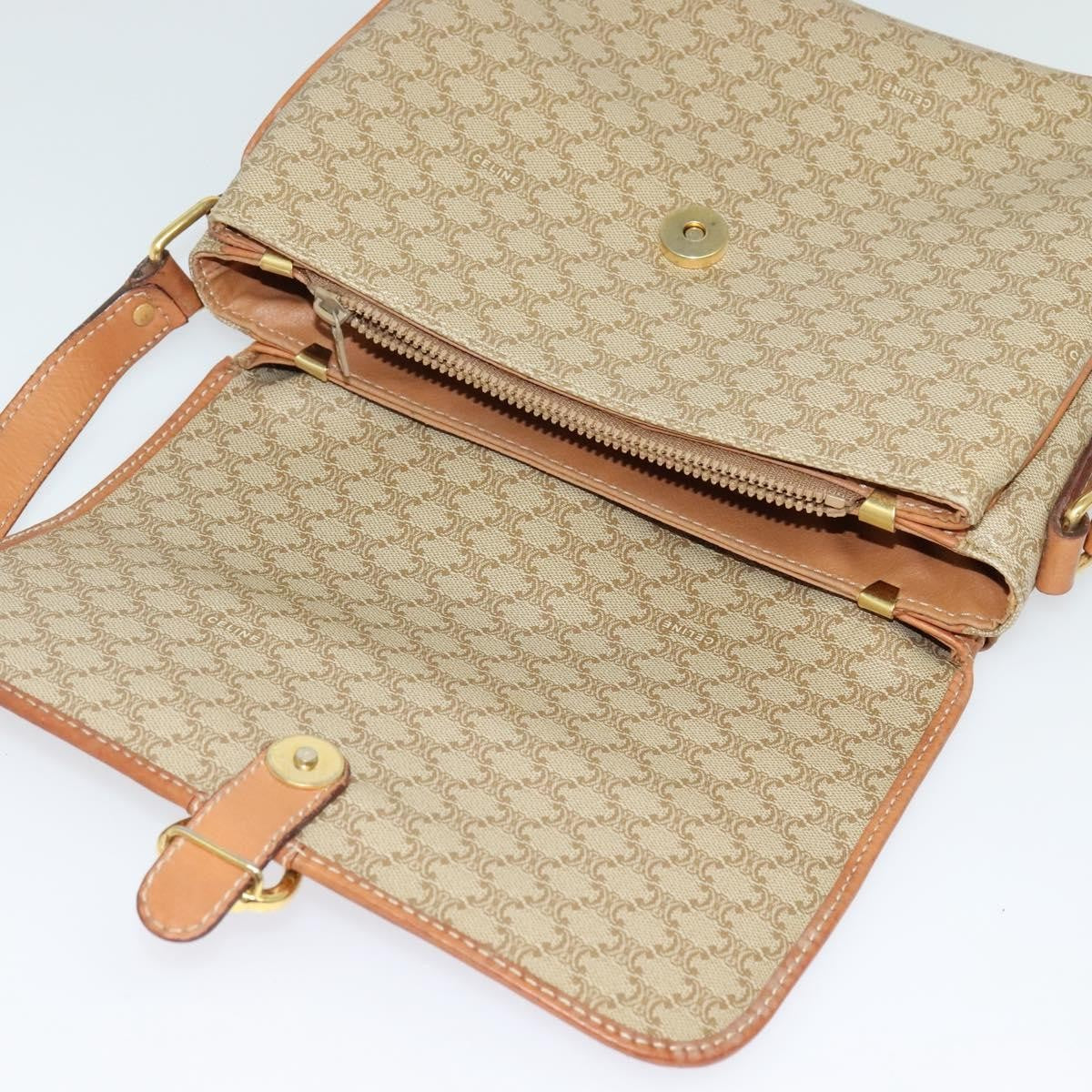 Celine Macadam Shoulder Bag PVC Leather, BEIGE, CANVAS, Shoulder bag