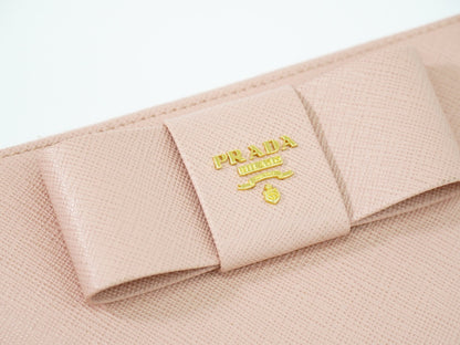 Prada Bow Zip Around Wallet Saffiano Leather, PINK, LEATHER, Wallets