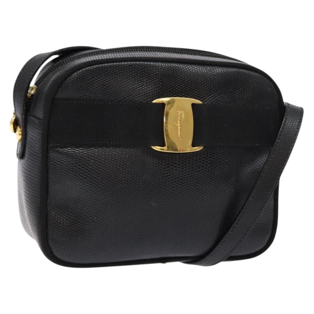 Salvatore Ferragamo Vala Shoulder Bag Leather, BLACK, LEATHER, Shoulder bag