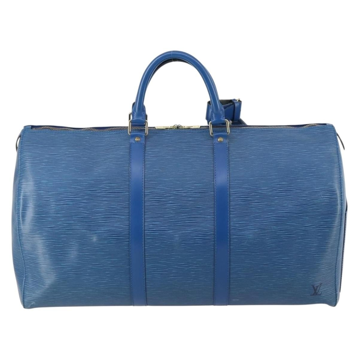 Louis Vuitton Keepall Bag Epi Leather, BLUE, LEATHER, Travel bag