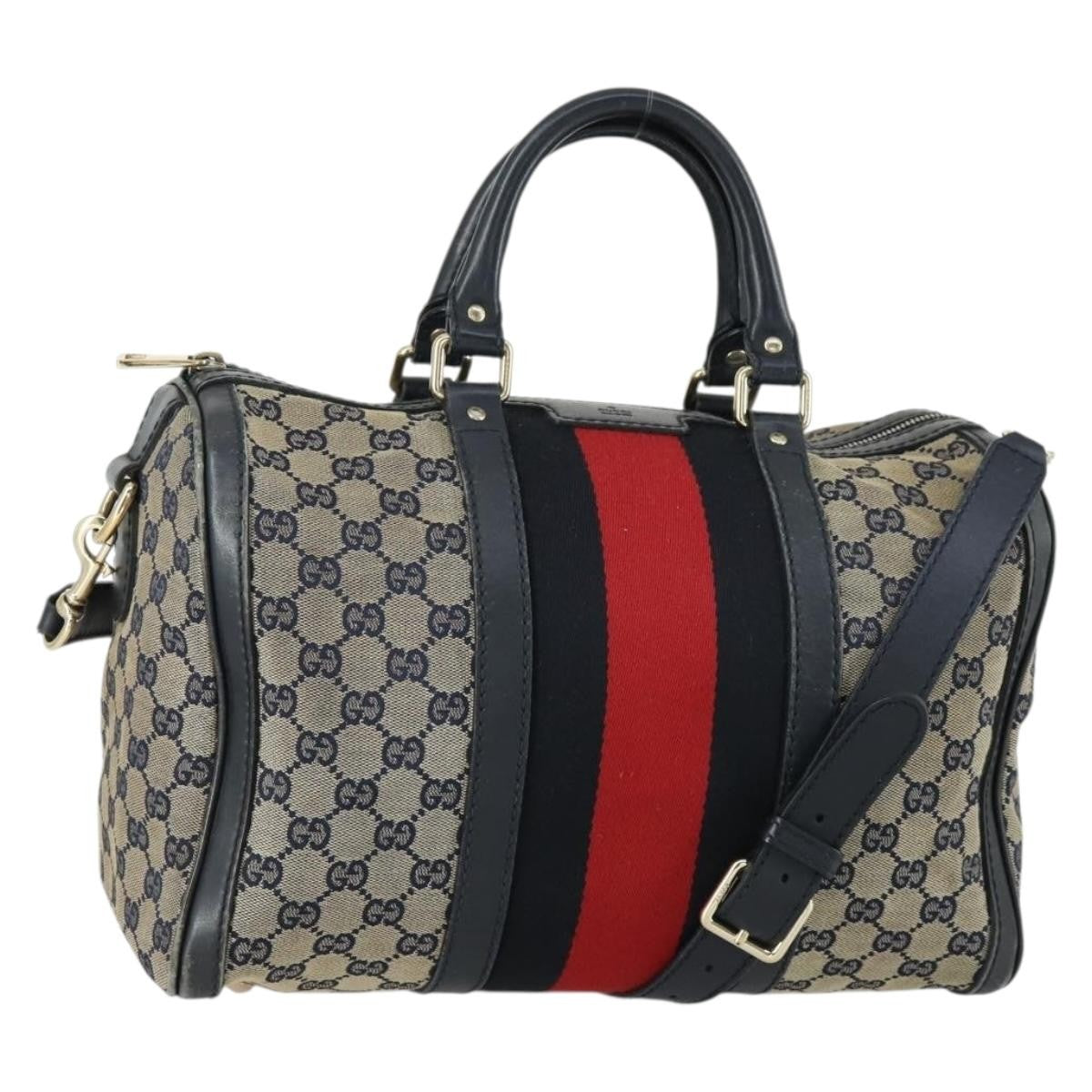 Gucci Vintage Web Boston Bag GG Canvas, NAVY, CANVAS, Handbag