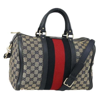 Gucci Vintage Web Boston Bag GG Canvas, NAVY, CANVAS, Handbag