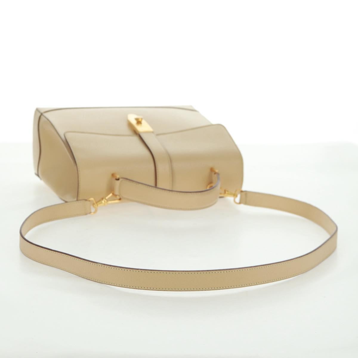 Celine 16 Top Handle Bag Grained Calfskin, BEIGE, LEATHER, Handbag