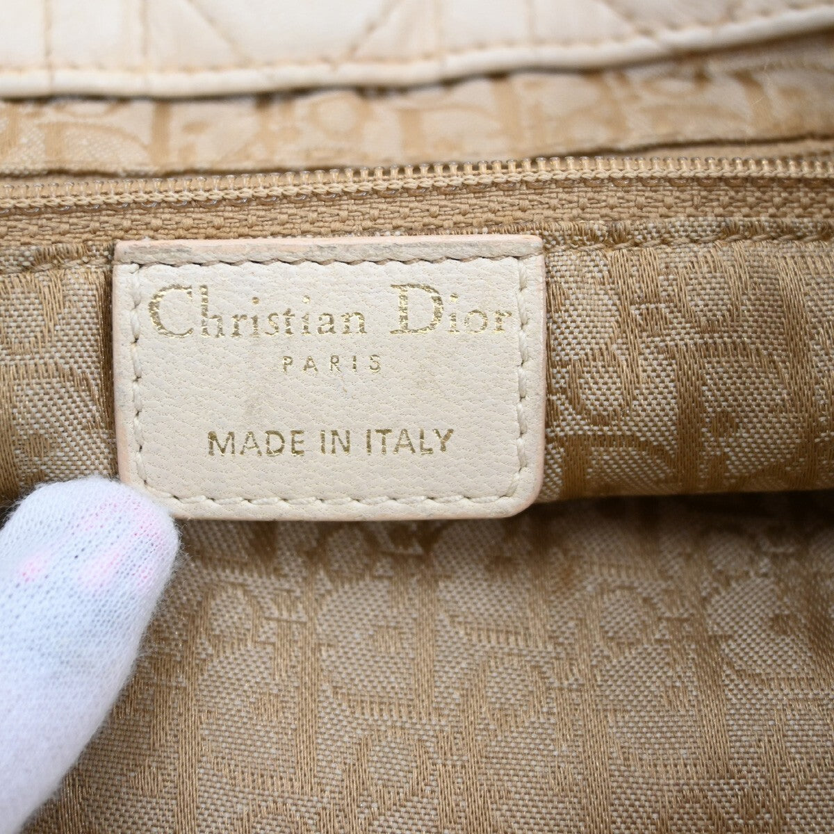 Christian Dior Lady Cannage Tote Leather, BEIGE, LEATHER, Tote bag