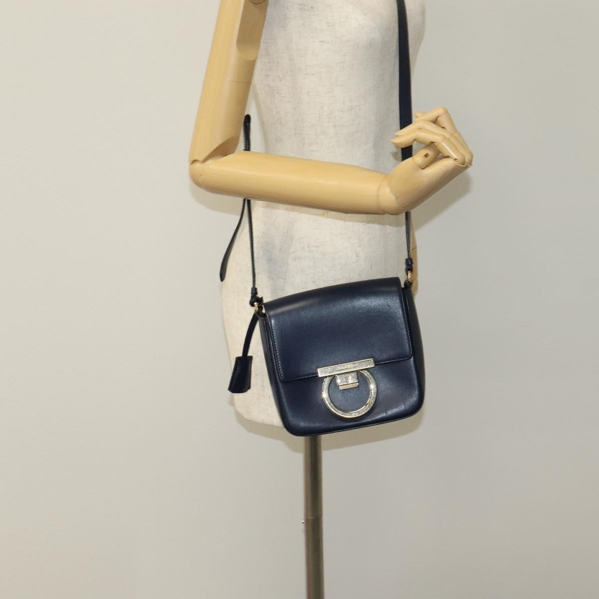 Salvatore Ferragamo Tassel Gancini Lock Flap Shoulder Bag Leather, NAVY, LEATHER, Shoulder bag