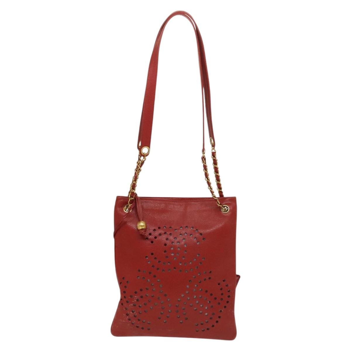 Chanel Triple CC Chain Shoulder Bag Caviar Leather, RED, LEATHER, Shoulder bag