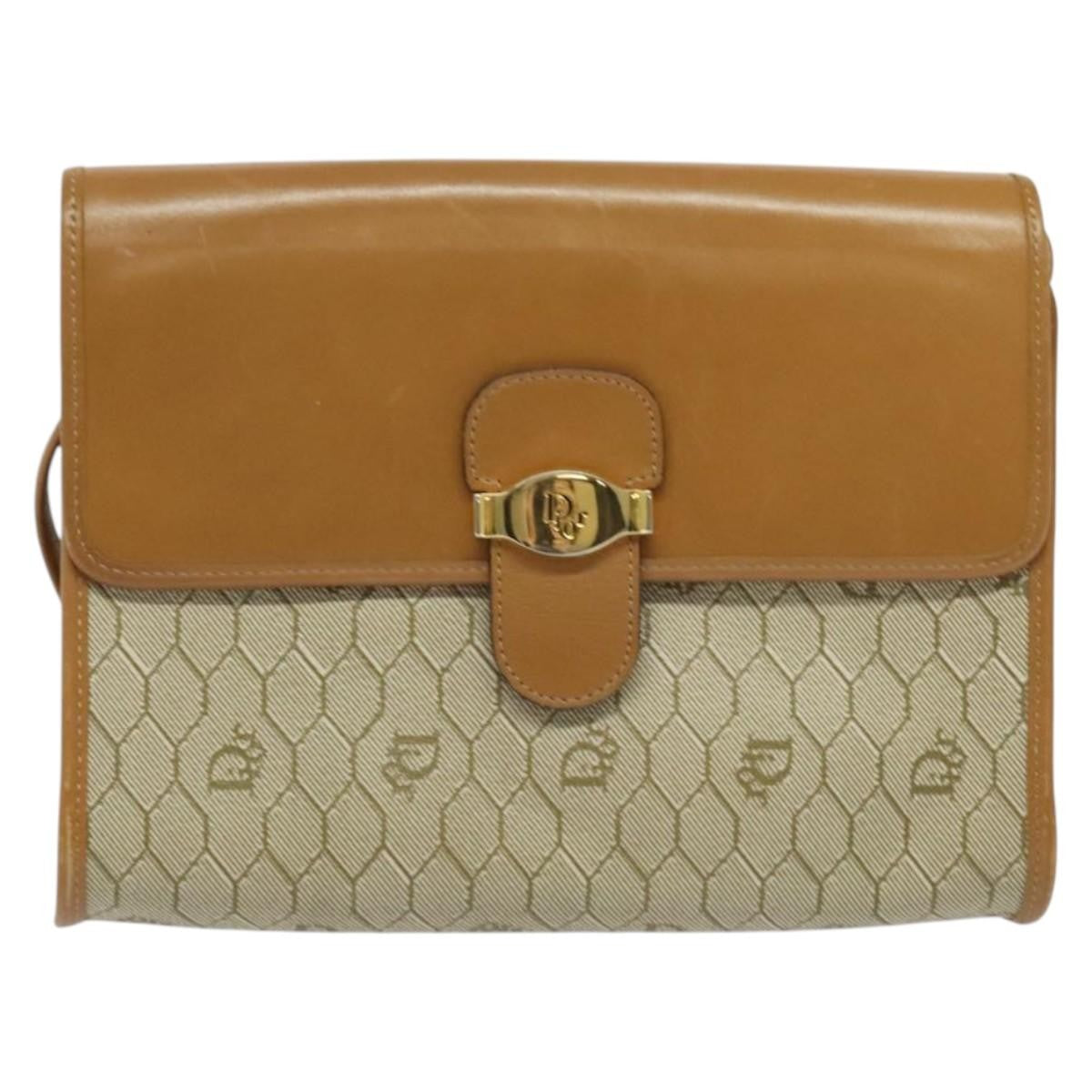 Christian Dior Vintage Honeycomb Flap Crossbody Bag Canvas and Leather, BEIGE, CANVAS, Crossbody bag