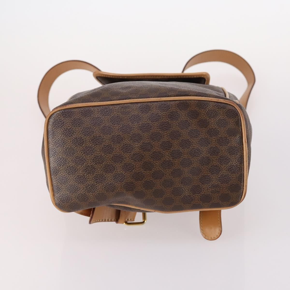 Celine Vintage Drawstring Flap Backpack Macadam Coated Canvas, BROWN, CANVAS, Backpack