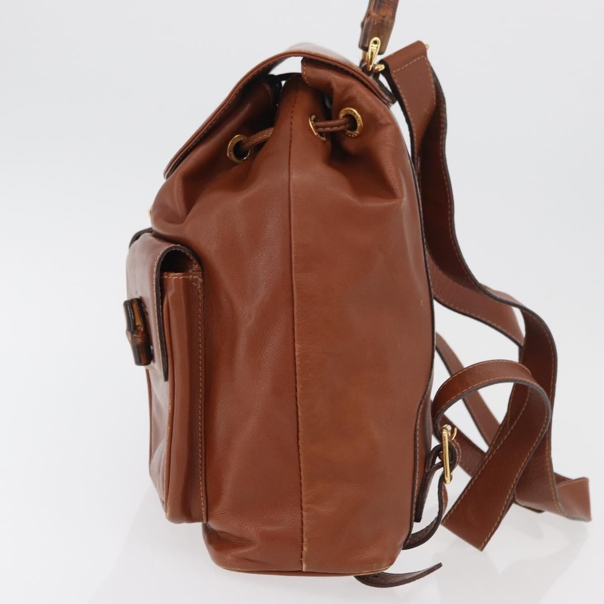Gucci Vintage Bamboo Backpack Leather, Brown, Leather, Backpack