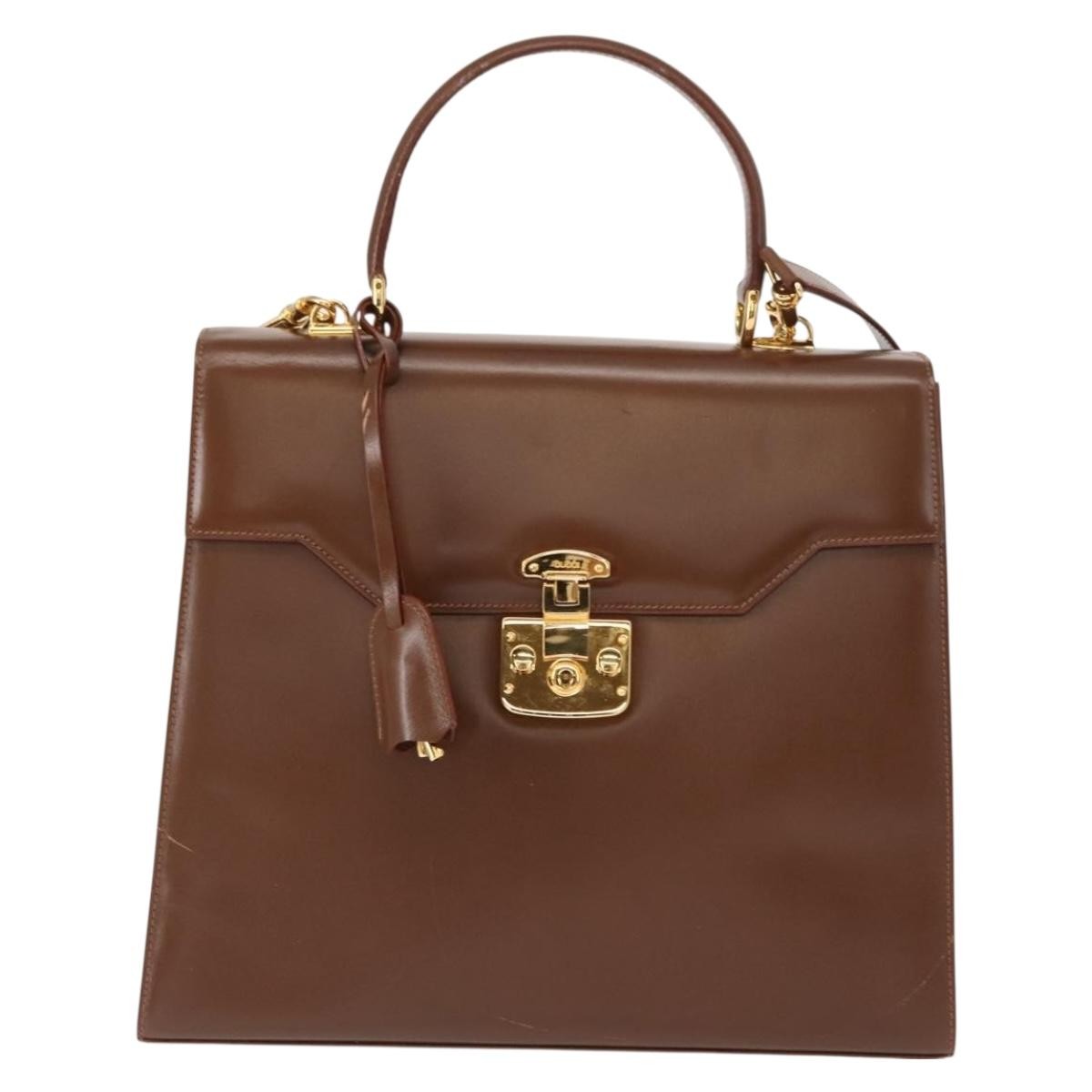 Gucci Vintage Lady Lock Top Handle Bag Leather, BROWN, LEATHER, Handbag