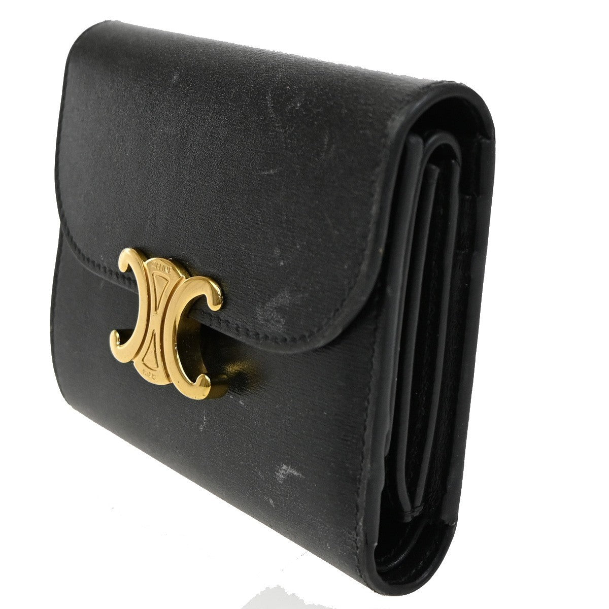 Celine Triomphe Trifold Wallet Leather, BLACK, LEATHER, Wallets