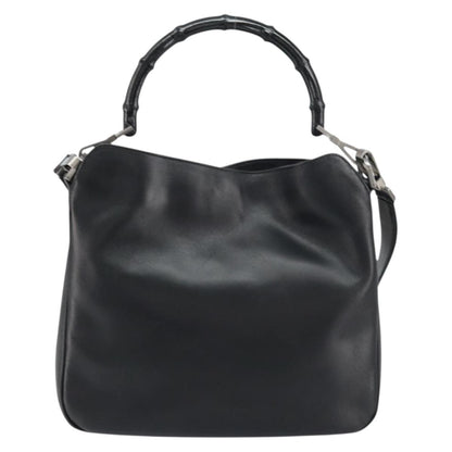 Gucci Vintage Bamboo Shoulder Bag Leather, BLACK, LEATHER, Shoulder bag