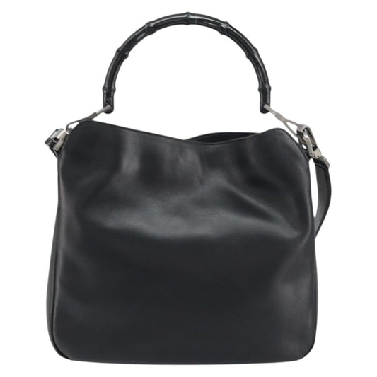 Gucci Vintage Bamboo Shoulder Bag Leather, BLACK, LEATHER, Shoulder bag