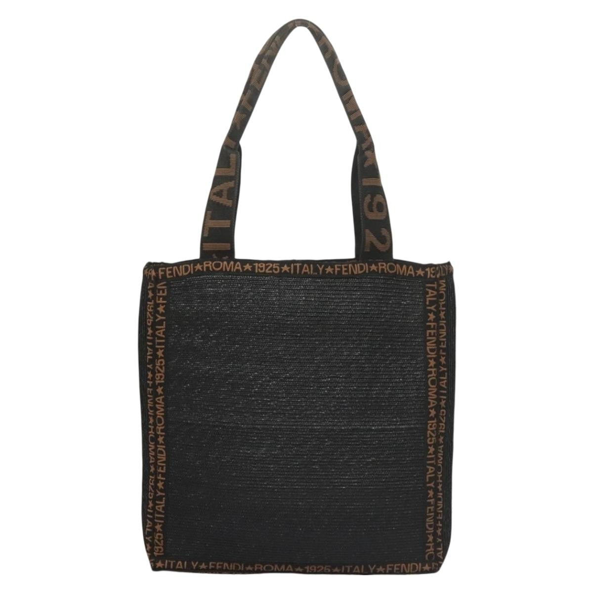Fendi Zucca Tote bag Straw, BLACK, WOOD, Tote bag