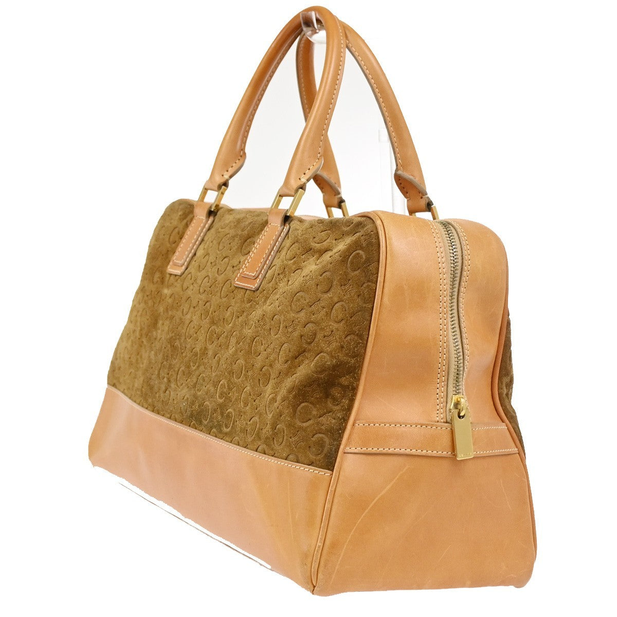 Celine C Macadam Handbag Suede and Leather, Brown, Suede, Handbag