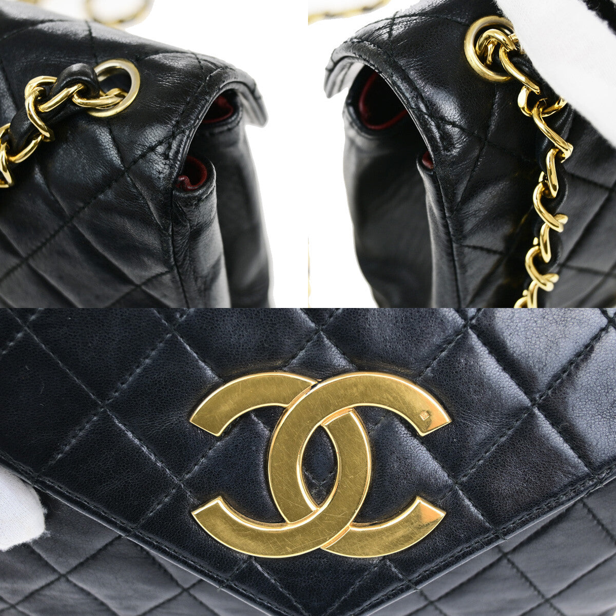 Chanel Vintage Envelope Flap Bag Quilted Lambskin, BLACK, LEATHER, Shoulder bag