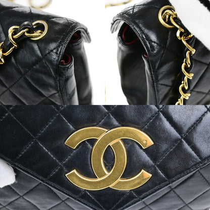 Chanel Vintage Envelope Flap Bag Quilted Lambskin, BLACK, LEATHER, Shoulder bag