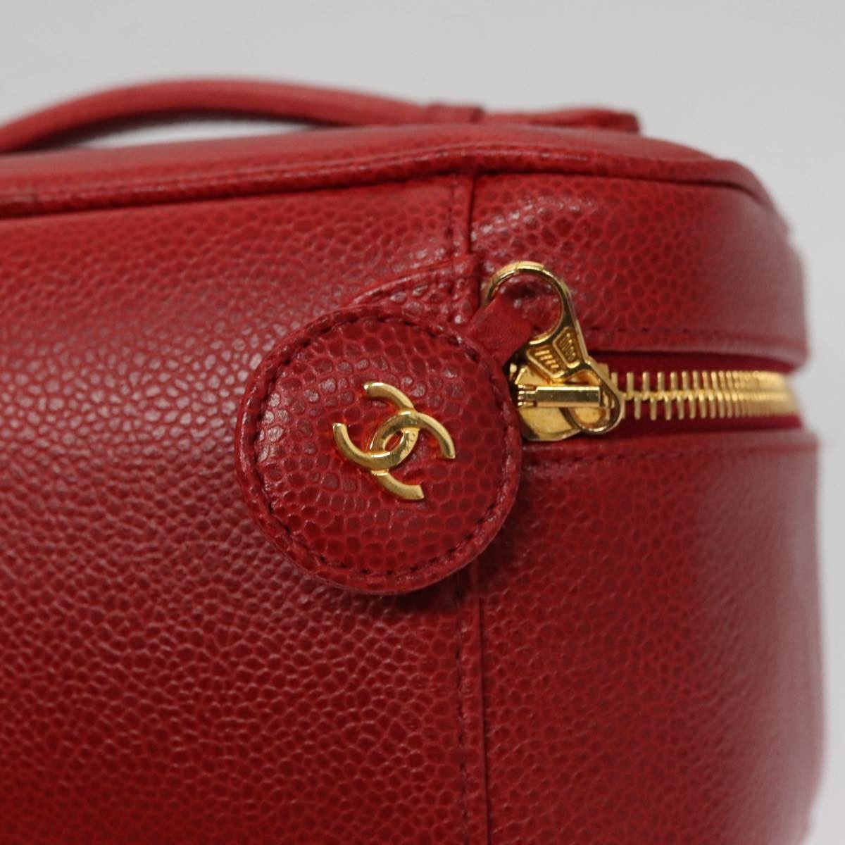 Chanel Vintage Timeless Cosmetic Case Caviar, RED, LEATHER, Clutche & pouche