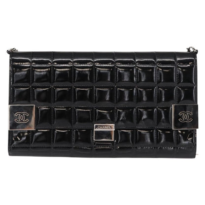 Chanel Chocolate Bar Chain Clutch Quilted Patent, BLACK, PATENT_LEATHER, Clutche & pouche