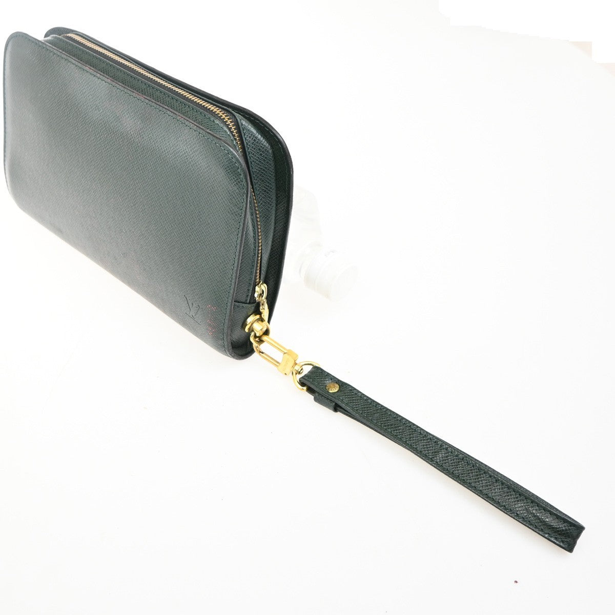 Louis Vuitton Pochette Baikal Clutch Taiga Leather, GREEN, LEATHER, Clutche & pouche