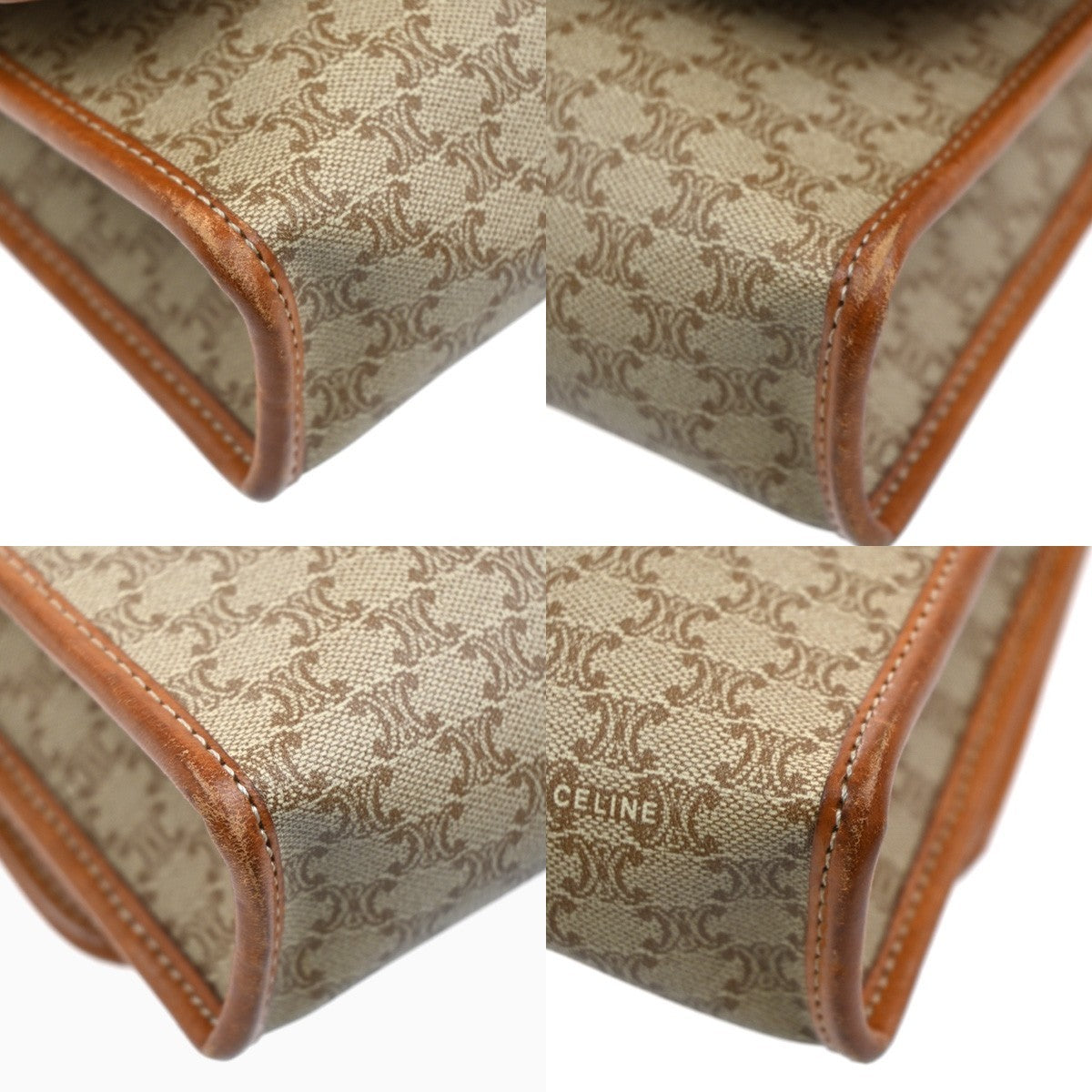 Celine Macadam Pochette Canvas and Leather, BEIGE, PVC, Clutche & pouche