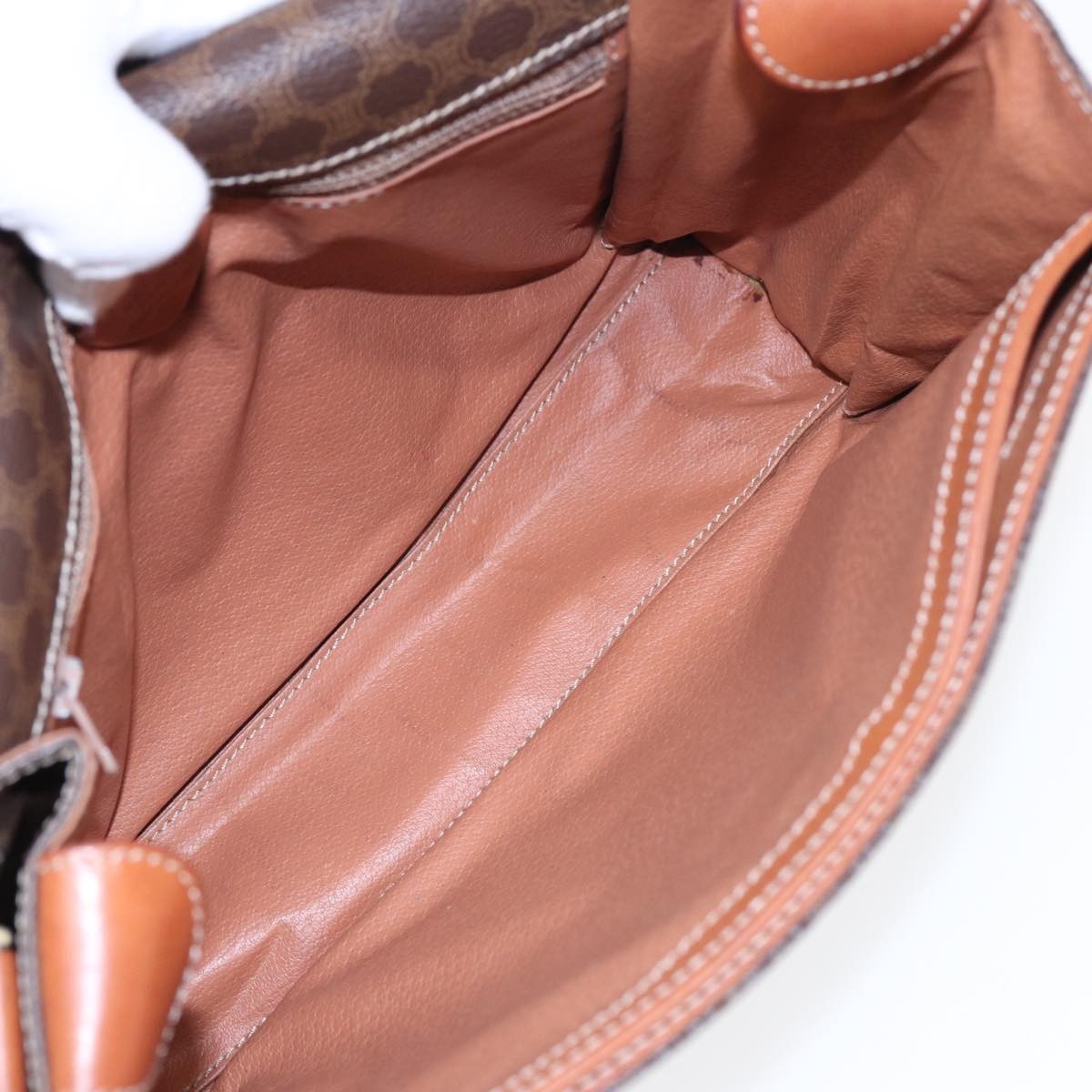 Celine Vintage Macadam Circle Logo Shoulder Bag Canvas and Leather, BROWN, CANVAS, Shoulder bag