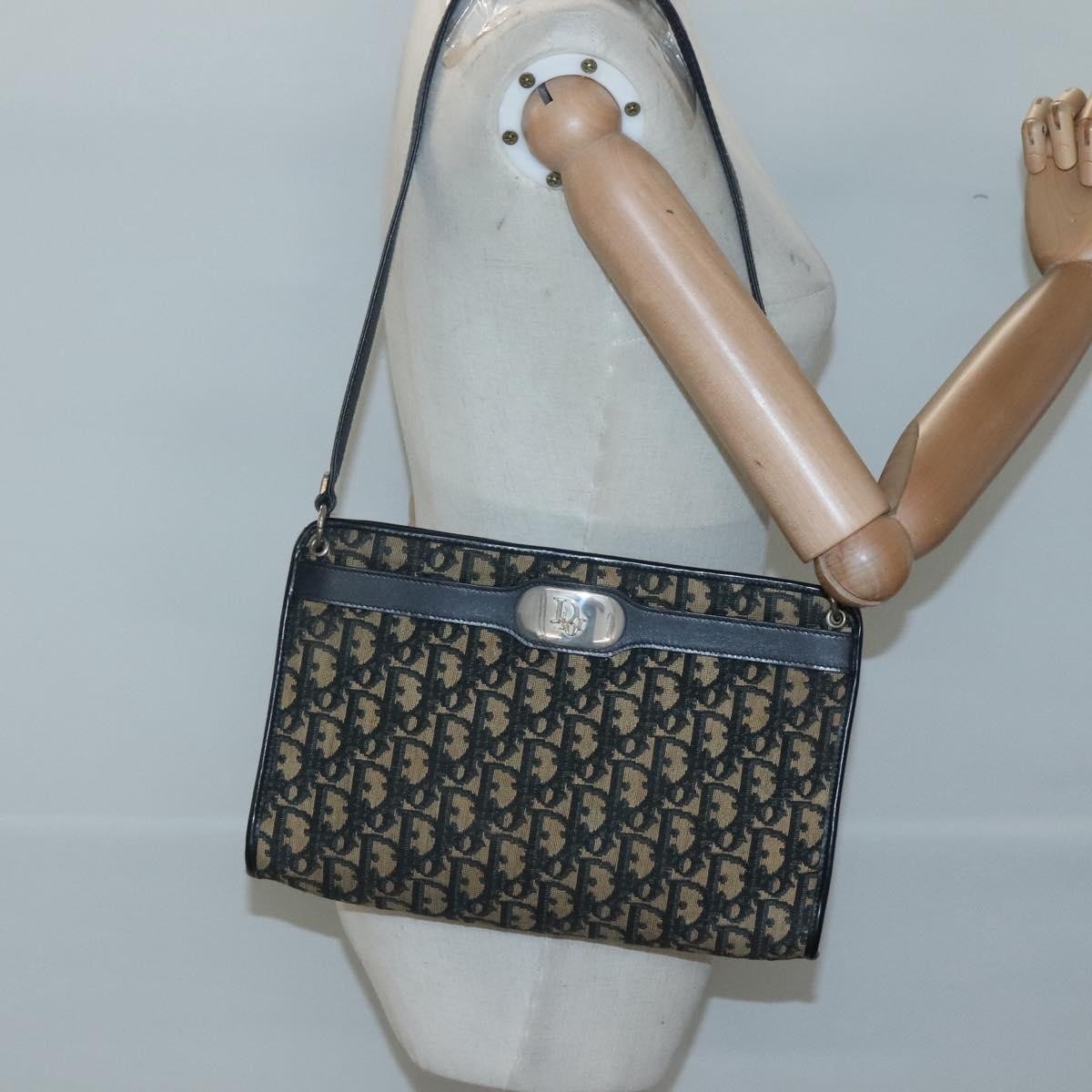 Christian Dior Vintage Trotter Shoulder Bag Canvas, NAVY, CANVAS, Shoulder bag