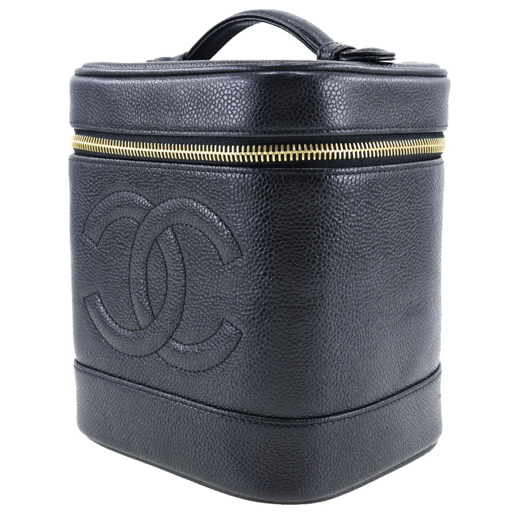 Chanel Vintage Timeless Cosmetic Case Caviar, BLACK, LEATHER, Toiletry Case