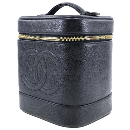 Chanel Vintage Timeless Cosmetic Case Caviar, BLACK, LEATHER, Toiletry Case