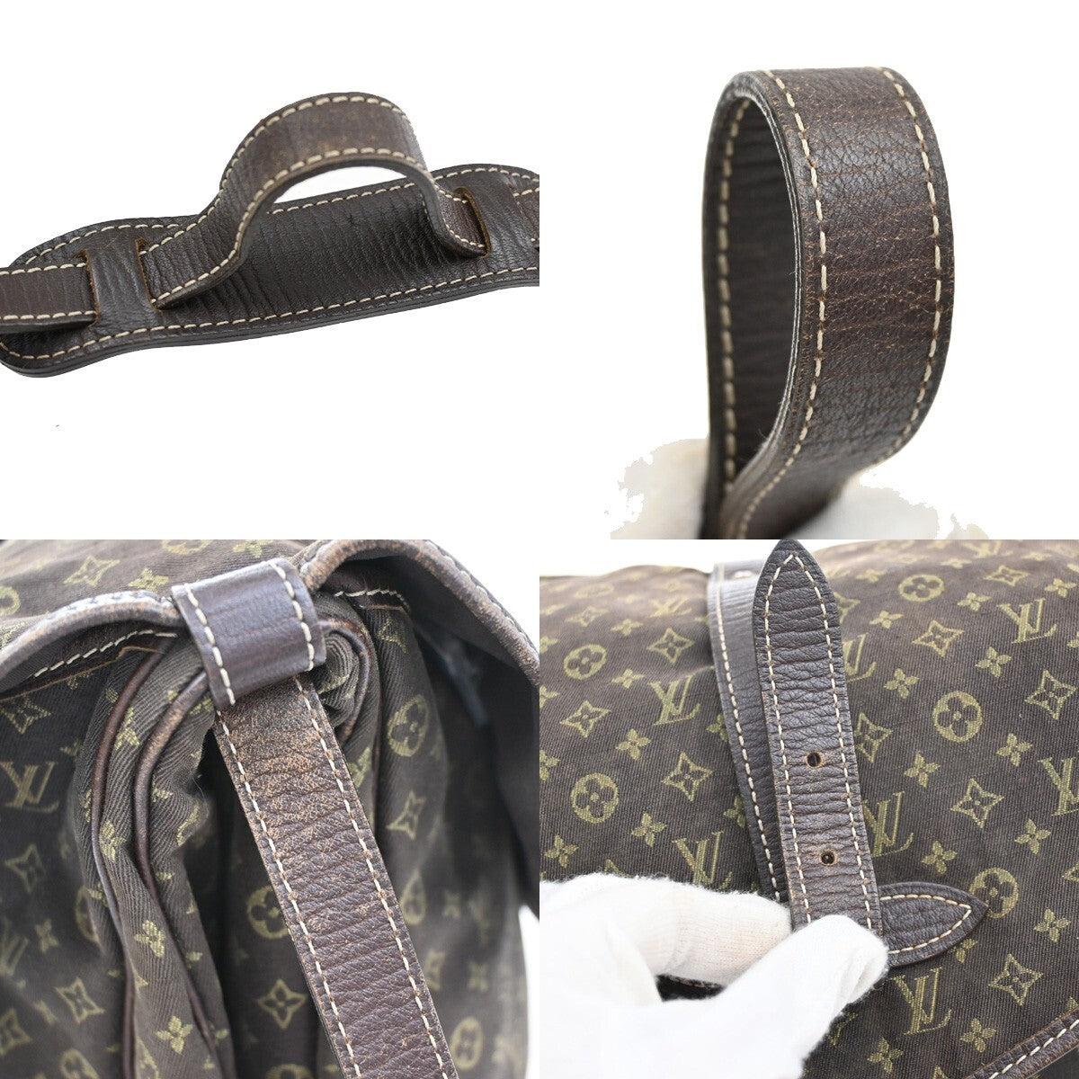 Louis Vuitton Saumur Handbag Mini Lin, BROWN, CANVAS, Handbag