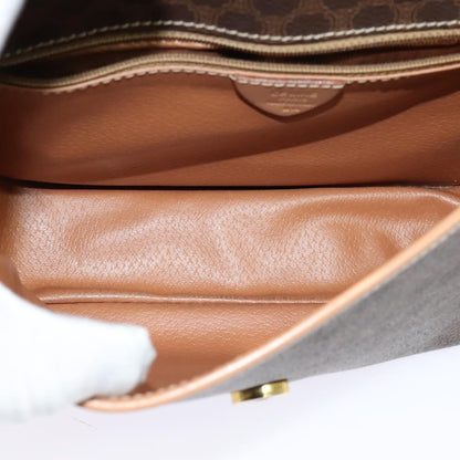 Celine Vintage Macadam Circle Logo Shoulder Bag Canvas and Leather, BROWN, CANVAS, Shoulder bag
