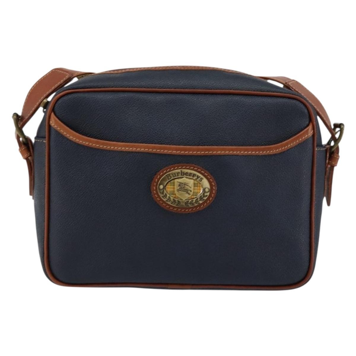 Burberry Vintage Shoulder Bag Leather, NAVY, LEATHER, Shoulder bag