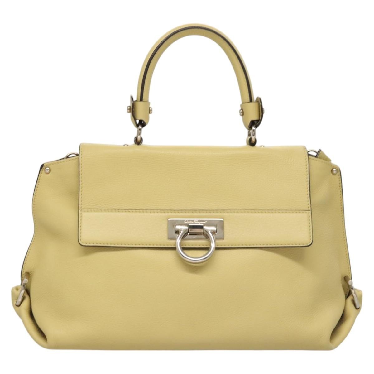 Salvatore Ferragamo Gancini handbag Leather, YELLOW, LEATHER, Handbag